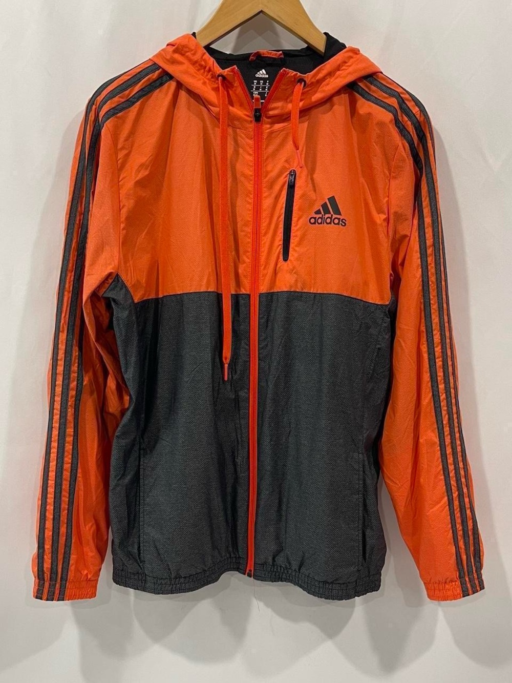 adidas Men’s Orange and Black Hooded Windbreaker Jacket
